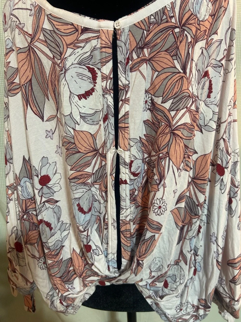 Free People Floral Scoop Neck Womens Top - Blush/Pink-Like New large